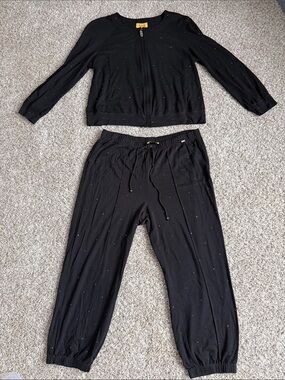 St. John Spa Black Jogger Pants and Zip Up -studs and sequin accents size large